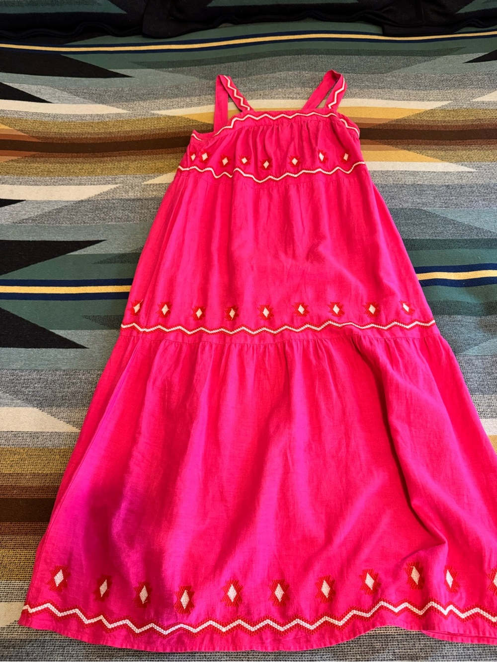 LOFT Hot Pink Embroidered Tiered Sundress
